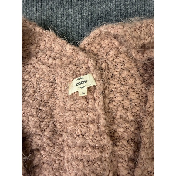 Entro Cozy Textured Knit Cocoon Cardigan Wrap Womens L‎ Pink Open Front Sweater - Picture 3 of 10